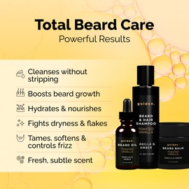 Golden Grooming Co. Everyday Beard Bundle – Complete Beard Care Set | Includes Beard Oil, Balm & Shampoo (Regular, Toasted Vanilla)