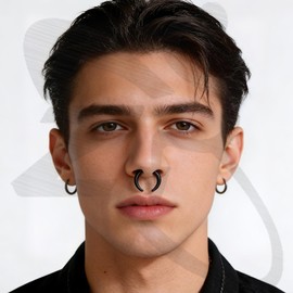 ZS Threadless Insert Fake Nose Rings - No Stretching for 16G Nose Piercing, 8mm 10mm Stainless Steel Faux Heavy Nose Rings, Fake Septum Rings for Women Men (Buffalo,ID:8mm)