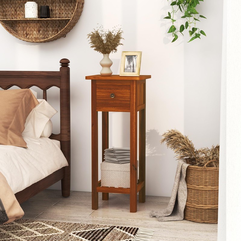 Giantex Tall End Table, Narrow Side Table with Drawer and