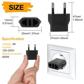 6 Pack European Plug Adapter, US to Europe Plug Adapter, European Adapter Type C Plug Adapter, Travel Adapter Europe, European Outlet Wall Plug Adapter Power Converter (Black)
