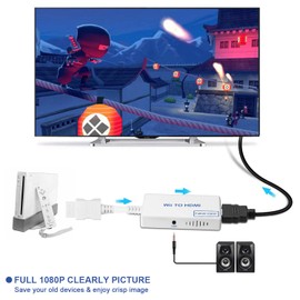 Uhddadi Wii to HDMI Adapter with HDMI Cable - Converter with Full HD 1080p/720p Video and 3.5mm Audio - Supports All Wii Modes (White)