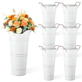 6pcs Galvanized Bucket Bar Flower Bucket Metal Vase with Handles Farmhouse Vases for Flowers Wedding Table Centerpiece Decorations Rustic Vintage Metal Floral Container for Party Home Arrangements