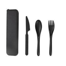 Portable Utensils Sets with Case, Wheat Straw Cutlery, Camping Cutlery Set Reusable Cutlery Set, Utensil Sets for Lunch Picnic Daily Use Outdoor (Black)