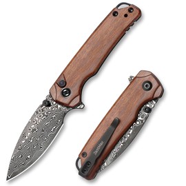 ZestMax Folding Pocket Knife for EDC, 2.99" Damascus Blade Guibourtia Wood Handle Small Sharp Pocket Knives with Clip for Men Women Camping Hiking Survival Outdoor Mini 3080WB (Brown)