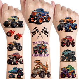 Tattoo Children's Boys Monster Truck Tattoo Stickers, 8 Sheets Skin-Friendly Monster Truck Children's Tattoos Temporary Tattoos, Party Bags, Children's Birthday Party Favours, Party Decoration,