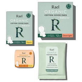 Rael Organic Pads Value Packs - Regular Pads, Overnight Pads, Regular Liners and Feminine Wipes
