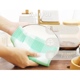 PurpleEssences 100% Cotton Waffle Weave Check Plaid Kitchen Towels, Super Soft and Absorbent Dish Towels for Drying Dishes 15 x 25-4 Pack - Turquoise and White