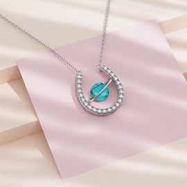 MEIDERBO Lucky Horseshoe Necklace for Women 925 Sterling Silver Saturn Pendant Planet Necklace Turquoise Jewelry for Birthday Christmas, 23*20mm, Sterling Silver, No Gemstone