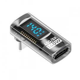 CY Adapter Transparent Type-C Smart LED Display USB-C Male to Female Extension Adapter USB 4.0 40Gbps 140W Up and Down Angled 90 Degree Current Voltage Monitoring