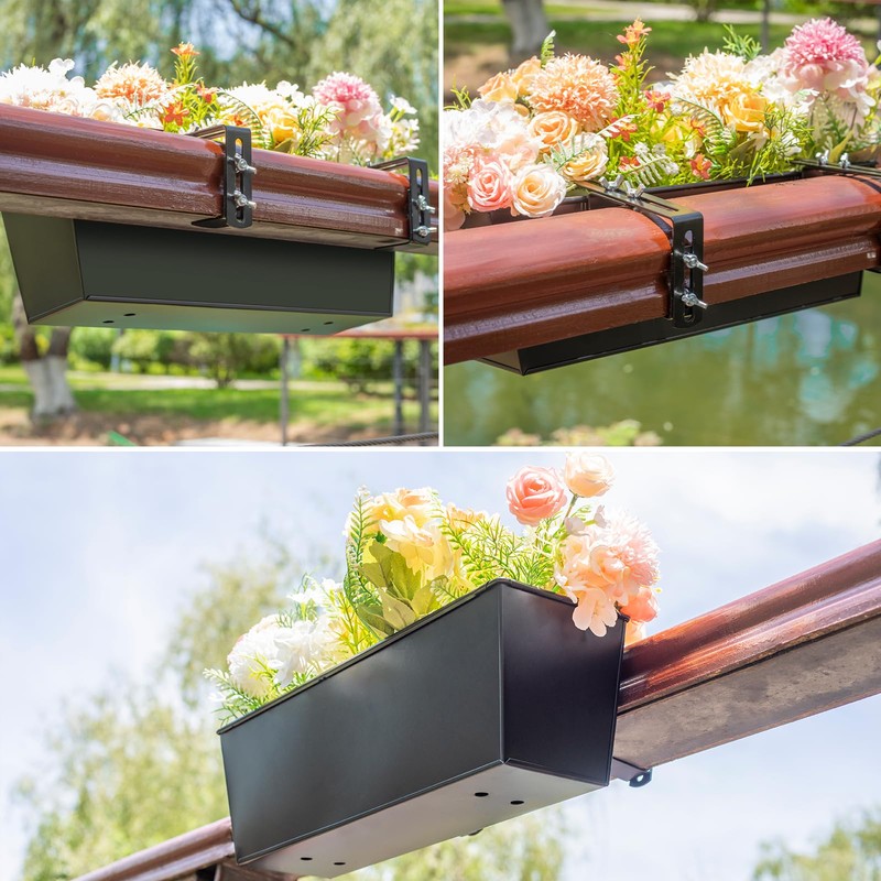 Holensun Railing Planter for Outdoor Plants 16 Inch Metal Rectangular