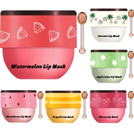 6 PCS Bee Lip Balm Honey Pot, Propolis Lip Mask Overnight, Moisturizing Hydrating Lip Sleeping Mask Prevention Dry and Cracked, Reduce Lip Lines (Strawberry&Watermelon&Honey&Cherry&Coconut&Apple Lime)