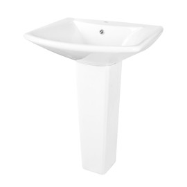 DeerValley DV-1P526 Modern White 24" X 19" Ceramic Pedestal Bathroom Sink With Overflow and Pre-Drilled Single Hole
