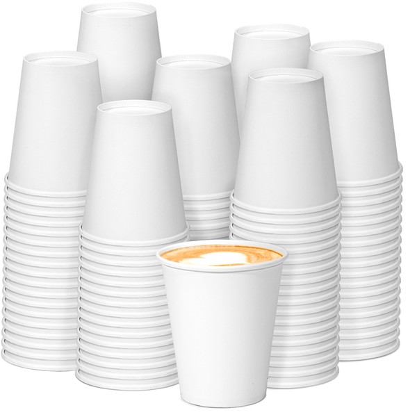Fit Meal Prep 200 Pack 6 oz Disposable Paper Coffee Cups, Premium White Hot Cups for Hot/Cold Beverage, Durable Thickened Paper Cup Bulk for Party, Office, Bussines, Home, Bistros, Daily Use