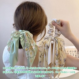 Hair Rubber Velour Ribbon, Scrunchy, Silk Hair Elastic Flower Pattern, Pearl, Bow, Hair Ornament, 4 Pieces, Cute, Stylish, Large, Gentle on Hair, Silk Hair Accessories, For Women Gift, Spring, Summer,