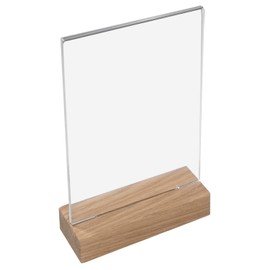 HMF 46942 Acrylic Table Stand with Wooden Base, Pack of 10, DIN A5 Portrait Format, Crystal Clear