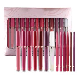 Set De Delineador Labial Y Pintalabios Maquillaje De Larga