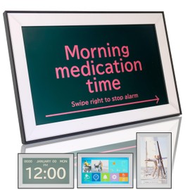 Customizable Digital Alarm Clock for Seniors - 15.6" IPS Display | Medical Reminders, WiFi Photo App, Weather, Calendar & Picture Frame Slideshow (White)
