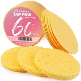 BEAKEY 60 Count Compressed Facial Cleansing Sponges, Cellulose Facial Cosmetic Spa Sponges for Exfoliating, Face Cleansing and Makeup Removal