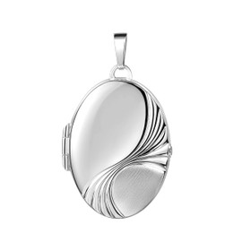 Medallion XXL Partially Matted Decorated Oval 925 Sterling Silver Matte for Opening for Picture Insert 2 Photos Amulet Decoration - Edge Decoration by Haus der Herzen® with Jewellery Case, Sterling