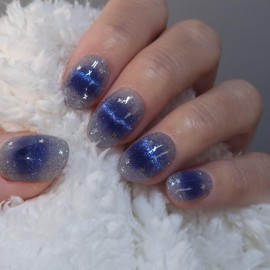 Blue Pop Magnet Handmade Nail Tips - Stiletto / 블루팝 마그넷 수제네일팁 - 스틸레토