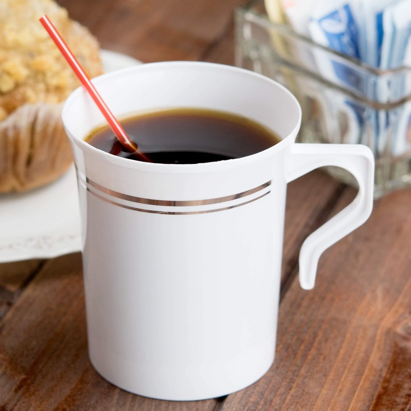 BloominGoods 50 Heavyweight Disposable White Plastic 8 oz. Coffee Mugs
