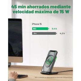 INIU Cargador inalámbrico, estación de carga rápida Qi certificada de 15 W con luz adaptativa amigable para el sueño compatible con iPhone 17 16 15 14