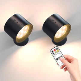 Miortior Aplique de Pared LED, 2 Apliques Luminosos de Doble Cara, Lámparas de Pared Recargable USB con Control Remoto y Control Táctil, 3 Temperaturas de Color y Brillo Ajustable, Rotación de 360°
