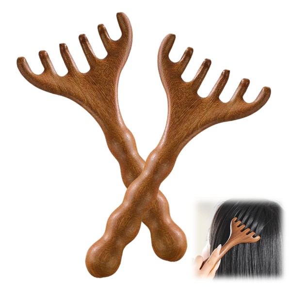 2Pcs Head Massager Scalp, Wood Head Scratcher, Protable Heads Scratcher