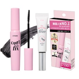 ETUDE Curl Fix Mascara BK & Mascara Fixer Set/Black Mascara Waterproof Black Curl Keep Curl Up Mascara Base Topcoat, Transparent Mascara Base