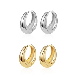 Aretes Mujer, Aretes Dorados Acero Inoxidable, Regalo de Cumpleaños Aniversario para Mujer, Regalos para Mamá 10 de Mayo (Aretes de Aro oro y plata)