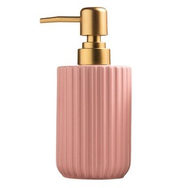 Chic Cylinder-Shaped Soap Dispenser, Vertical Stripe Design with Gold Pump, Ceramic Lotion Dispenser(Pink)