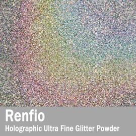 Renfio Holographic Ultra Fine Glitter Powder Metallic Resin Glitter 1.75 Oz (50g) PET Flakes Crafts Sequins 1/128" 0.008" 0.2mm Epoxy Chips Flakes for Tumblers Slime - Laser Silver