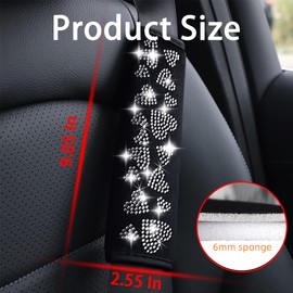 2PCS Bling Car Seat Belt Cover, Crystal Soft Shoulder Neck Protector Pad, Diamond Rhinestones Seatbelt Cushion for Women Girls, Auto Interior Accessories Universal for SUV, Truck, Van (Black)