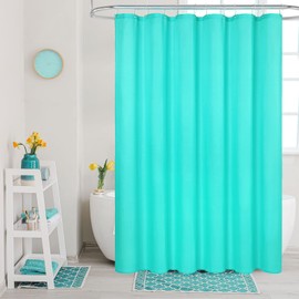 MitoVilla Fabric Small Shower Stall Curtain Liner, 36" W x 72" H Bathroom Shower Curtain Liner, Hotel Quality, Washable, Water Repellent, Teal Bath Curtains with Plastic Hooks