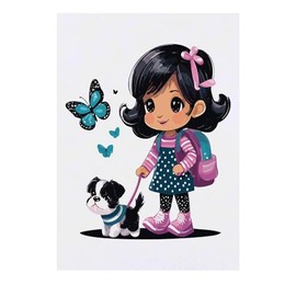 'Little Girl Walking A Puppy' Temporary Tattoo - Water Resistant, Skin-Safe, Non-Toxic Transfer (TO00072469)