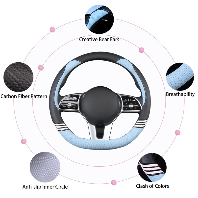 Binsheo Cute Steering Wheel Cover D Shape for Women Men