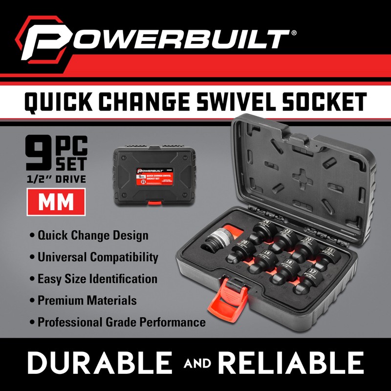Powerbuilt 9 Piece 1/2-Inch Drive Impact Grade Universal Joint Quick-Change