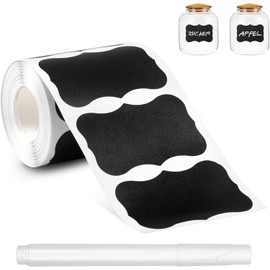 Etiquetas Adhesivas Reutilizables KINGTLE 150pcs para Frascos Cocina Negras Etiquetas de Papel con Bolígrafo, aptas para botellas, hogar, oficina y pizarra