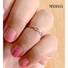 Mnshaa Ring 925 Sterling Silver Rhodium Plated Double Helix Design Open Adjustable Finger Toe Ring Knuckle Joint Cuff Thumb Band for Women Girls Beach Jewellery in Gift Box for Anniversary Birthday