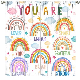 Boho Rainbow Curtains for Kids Bedroom,Cute Colorful Star Clouds Printed Cartoon Rainbow Window Treatments for Boys Girls Bedroom Nursery Playroom,2 Panels Set,Total Size 42 x 45 Inch
