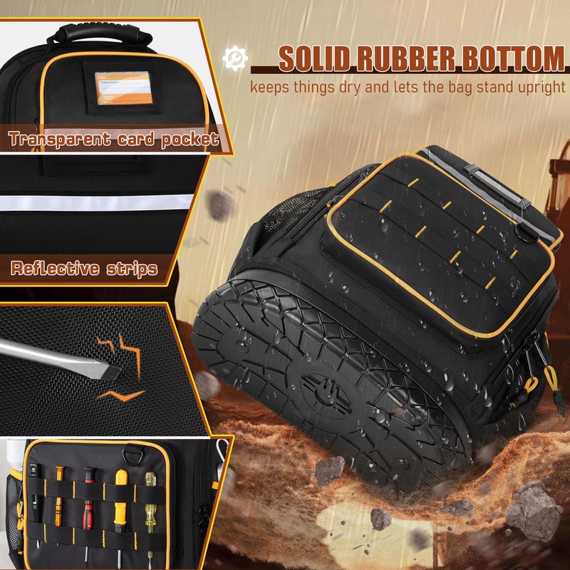 Marscamd Tool Backpack with Hard Bottom and a Tool Pouch,