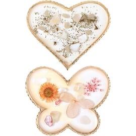 Paleta de Uñas de Resina Beige Borde Dorado 2 Piezas Ágata Cristalina, Formas Corazón y Concha, Exhibidor y Muestrario para Decoracion de Uñas
