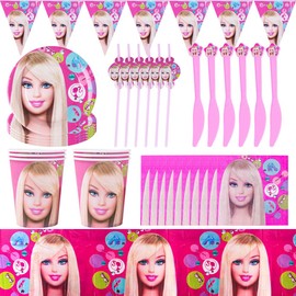 Children's Birthday Decoration Tableware Set, P-Princess Birthday Party Tableware, P-Princess Birthday, Birthday Party Supplies with Plates, Cups, Napkins, Tablecloth for Children Party Table