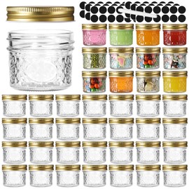 Mcupper 40 Pack Small Mason Jars, 4oz Mini Mason Jars with Gold Lids, Canning Jars For Dessert, Honey, DIY Candle