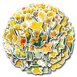 60PCS Cute Daffodil Stickers Flower Stickers for Water Bottles Laptop Luggage Journaling, Eikecy Beautiful Plants Stickers Waterproof Vinyl Decals for Kids Teens Adults
