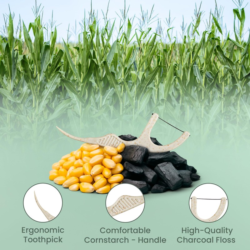 Natural Dental Floss Picks 75 Pack – Organic Biodegradable Floss