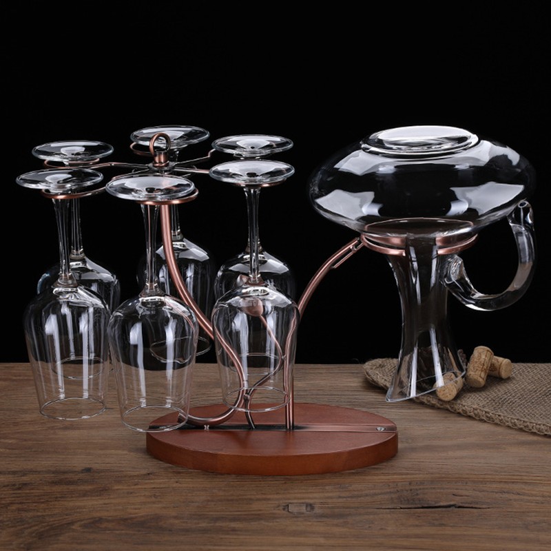 2-in-1 Red Wine Glass Rack & Wine Decanter Vintage Bronze