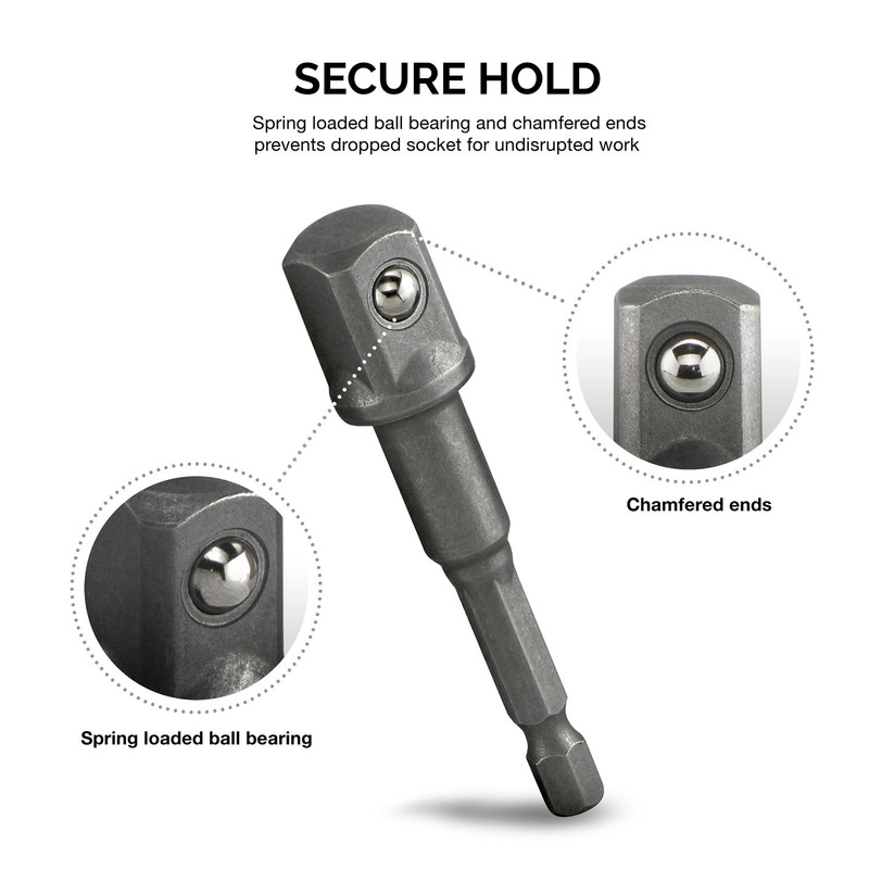 NEIKO 00257 Socket Adapter Extension Drill-Bit Set, Includes 1/4-, 3/8-,