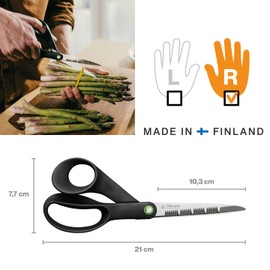 Fiskars ReNew Cooking Scissors, Length: 21 cm, Recycled Stainless Steel/Recycled Plastic, Functional Shape, Black, 1074545