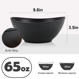 PYRMONT Large Salad Bowls & Wheat Straw Bowls-65oz Serving Bowls Set of 4,Bowls for Kitchen,Large Bowls for Serving,Soup,Salad,Cereal,Pasta,Microwave & Dishwasher Safe Bowls Set,BPA -Free